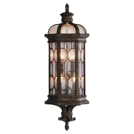 Fine Art Lamps Devonshire Outdoor Wall Sconce, 3-Light, Antique Bronze, Gold Accent, Textured Seedy Glass Panes, 11 414981-1ST
